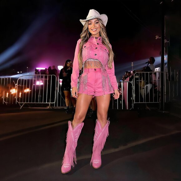 ⚡Women's Purple Fringe Knee High Cowgirl Western Boots With Classic Embroidery - Picture 5 of 6